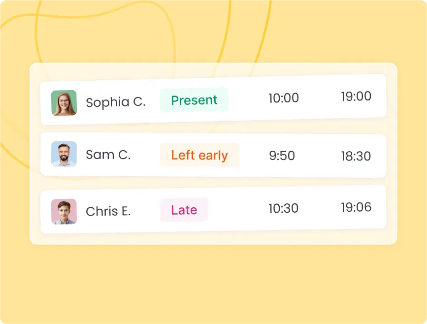 Seguimiento de asistencia de empleados mostrando horarios de inicio y fin para horas laborales precisas