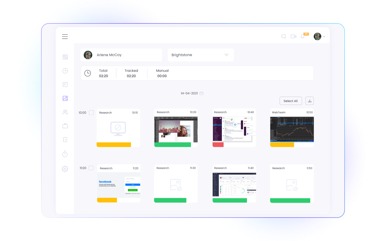 Empleados registrando tiempo con capturas de pantalla